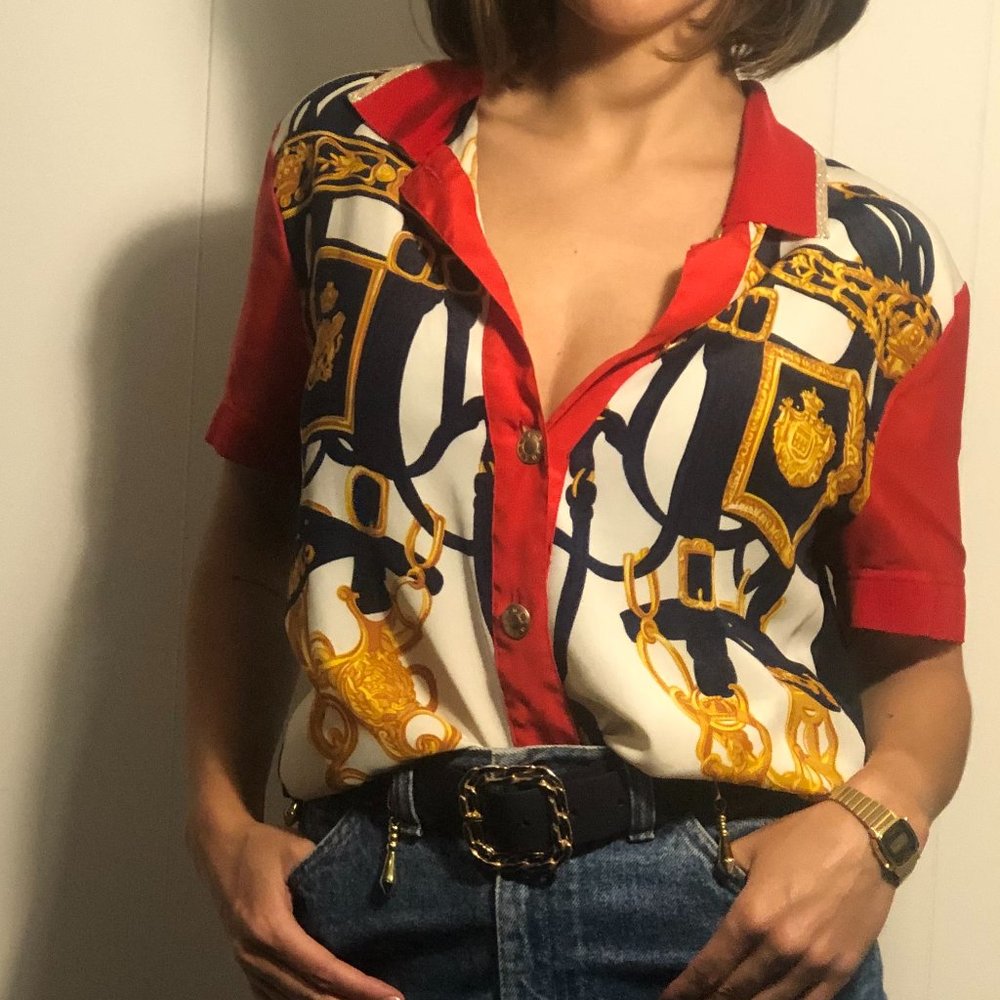 Vintage blouse | Colour block Versace style patter